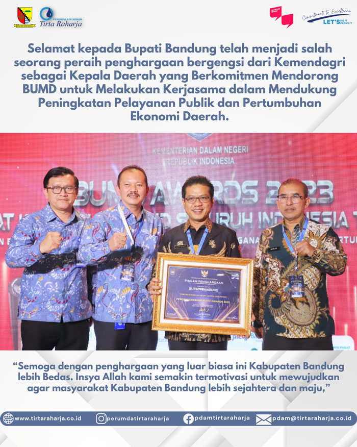 Pemerintah Kabupaten (Pemkab) Bandung kembali menorehkan prestasi dengan meraih penghargaan bergengsi dalam acara puncak BUMD Awards 2023